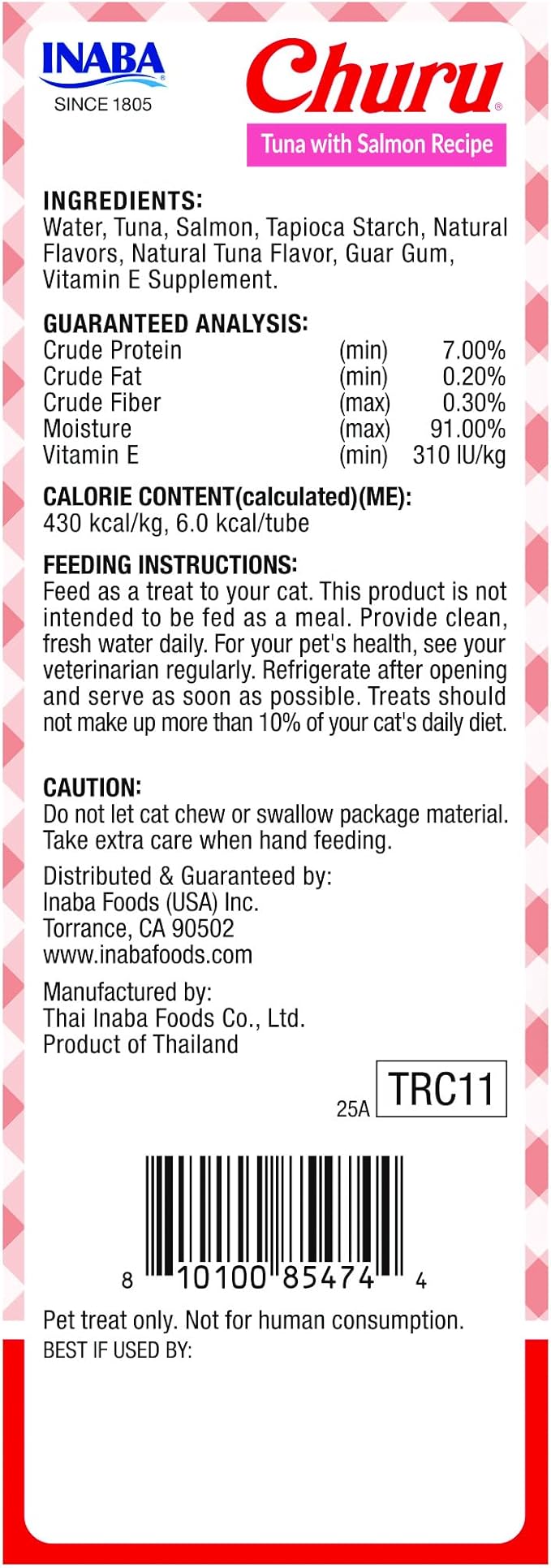 INABA Churu Lickable Purée Natural Cat Treats - Tuna with Salmon Recipe, Case of 128 Tubes (16 Boxes of 8 Tubes Each)