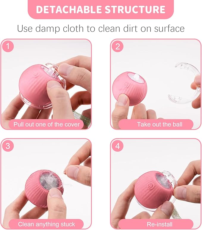 Interactive Cat Toys for Indoor Cats Smart Automatic Ball Rolling for Bored Kitten Pet Upgraded Speedy Moving Chase Dogs Toy Mothers Day Gifts Pink Dragonfly
