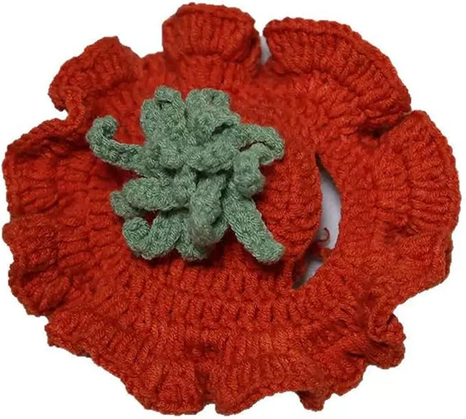 Cute Carrot Cat Hat Crochet Collar, Birthday Party Kitten Costume for Puppy, Pet and Small Animals(Red, Small)