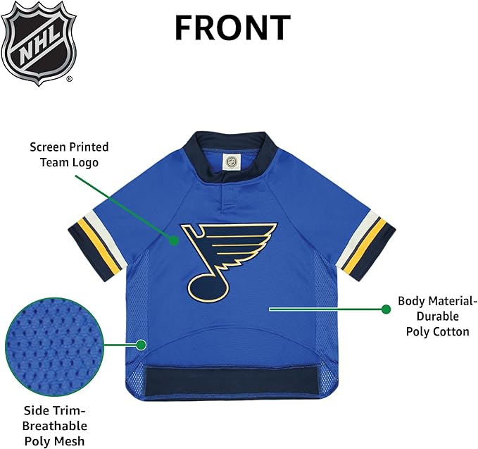 NHL St.Louis Blues Jersey for Dogs & Cats, Medium. - Let Your Pet Be A Real NHL Fan!