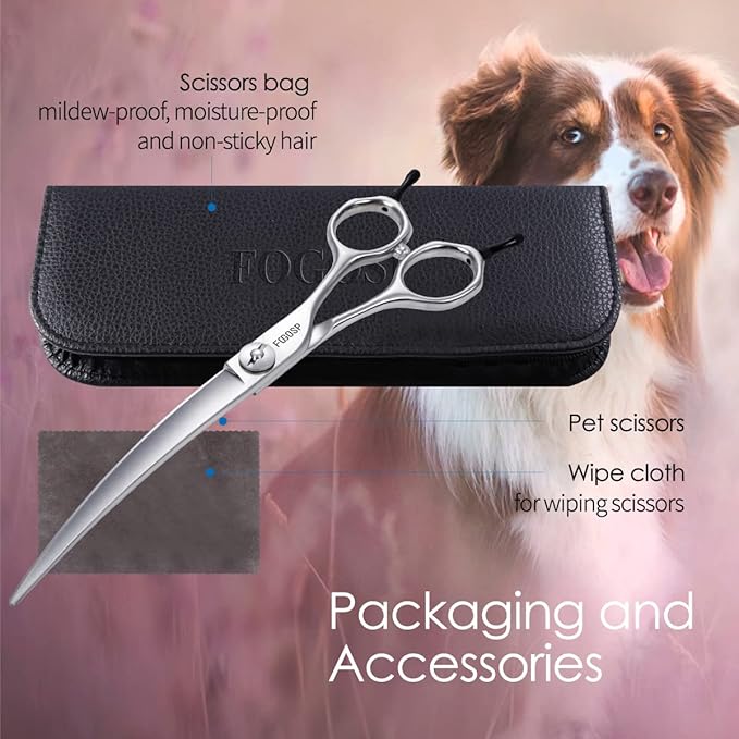 38 Degree Curved Scissors for Dog Grooming 6.5” Japan VG10 Alloy Steel Extreme Downward Professional Curved Grooming Shears for Face Right Handed(6.5 inch)