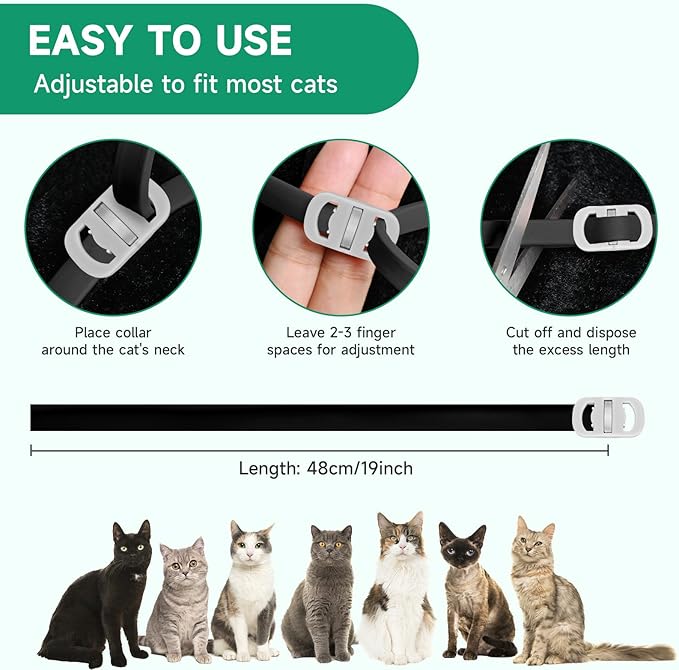4 Pack Cat Flea Collars, Cat Flea and Tick Treatment, 32 Months Protection Flea and Tick Prevention for Cats, Waterproof Flea Collar for Cats, Black
