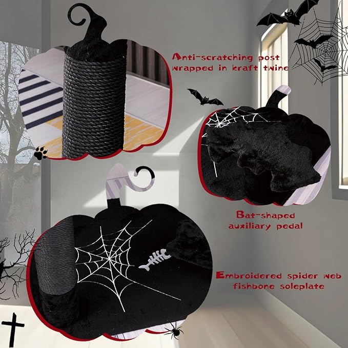 YARUOMY Gothic Cat Tree with Coffin Bed,62.5" Black Cat Tower with Spacious Demon Styled Cat Condo,Cozy Plush Perch, Scratching Posts,Hanging Ball,Multi-Level Cat Activities Furniture for Large Cats