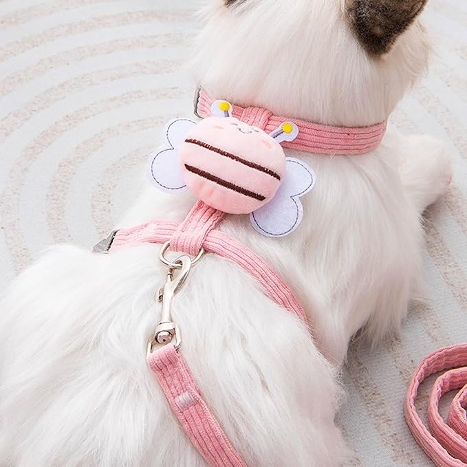 Cat Harness and Leash Set for Outdoor Travel Walking Escape Proof Soft Safe Adjustable Kitten Puppy Small Strap Cute Bee Wings Pink, M