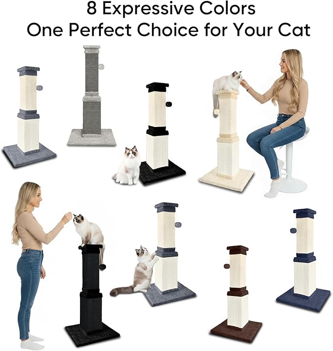 32 Tall Cat Scratching Post for Large Cats, Cat Scratcher for Indoor Cats Adults, Sturdy Sisal Scratch Post to Protect Furniture, Brown