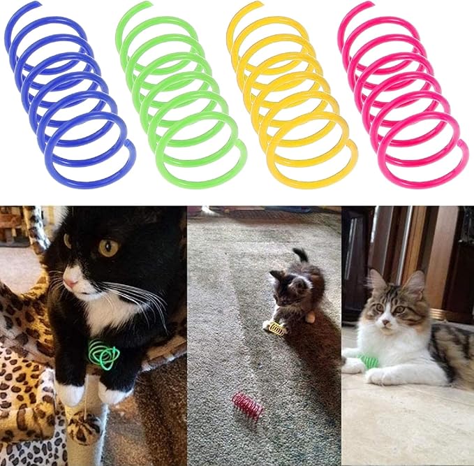 Cat Spiral Spring Toy 16 PCS, Colorful Cats & Kitten Toys for Swat, Bite, Hunt Indoor, Creative Entertainment Springy Toys (16PCS Multicolored)