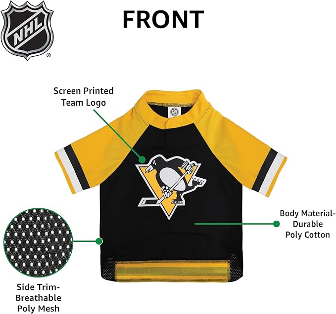 Pets First NHL Pittsburgh Penguins Jersey for Dogs & Cats, Large. - Let Your Pet be a Real NHL Fan!