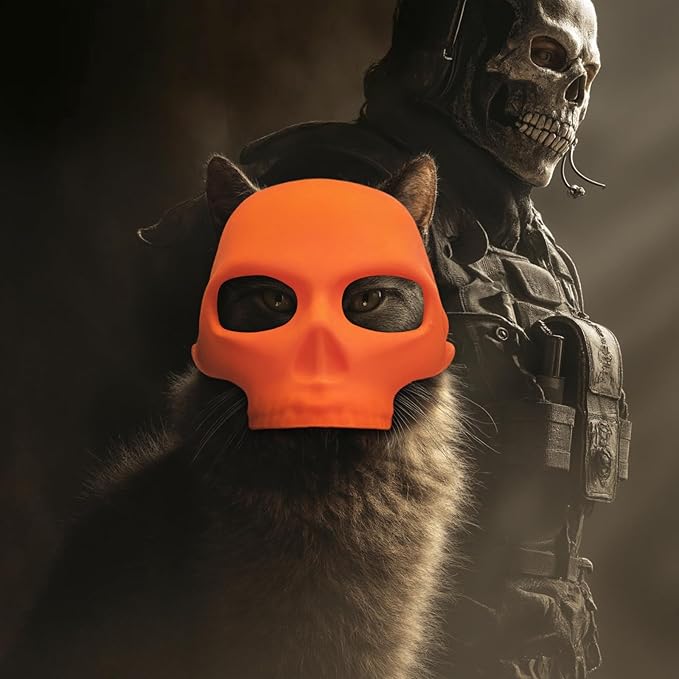 Yipintang Cat Bat Mask Halloween Costumes Accessories for Cats, Cat Bat Cosplay Apparel (Medium, Orange Skull)