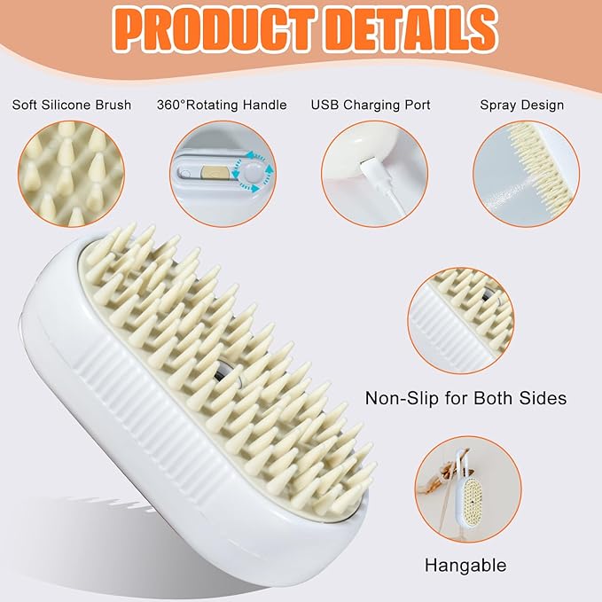 Cat Steam Brush, 4-in-1 Steam Brush For Cats, Electric Misting & Massage Tool For Cat Shedding Control, Gentle Grooming Cleaner, All-in-1 Pet Care Solution (Khaki)