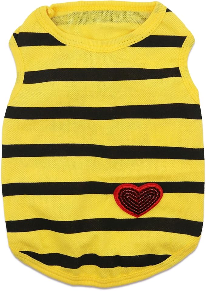 Pet Dog Striped T-Shirt Dogs Cats Cotton Vest Spring Summer Pet Apparel Tee Shirt Suitable for Small Medium Large Pets French Bulldog Bichon Clothes, Yellow, Large