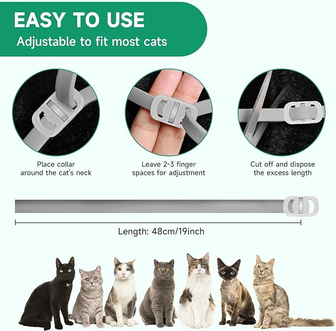 4 Pack Cat Flea Collars, Cat Flea and Tick Treatment, 32 Months Protection Flea and Tick Prevention for Cats, Waterproof Flea Collar for Cats, One Size Fits All for All Breeds, Grey