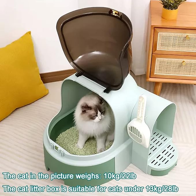 Cat Litter Box, Front Entry Cat Litter Box with Lid, Covered Kitten Litter Tray,Corridor-Type Odor-Proof Litter Box with Sand Drawer Including Cat Litter Scoop (Color : Gray)