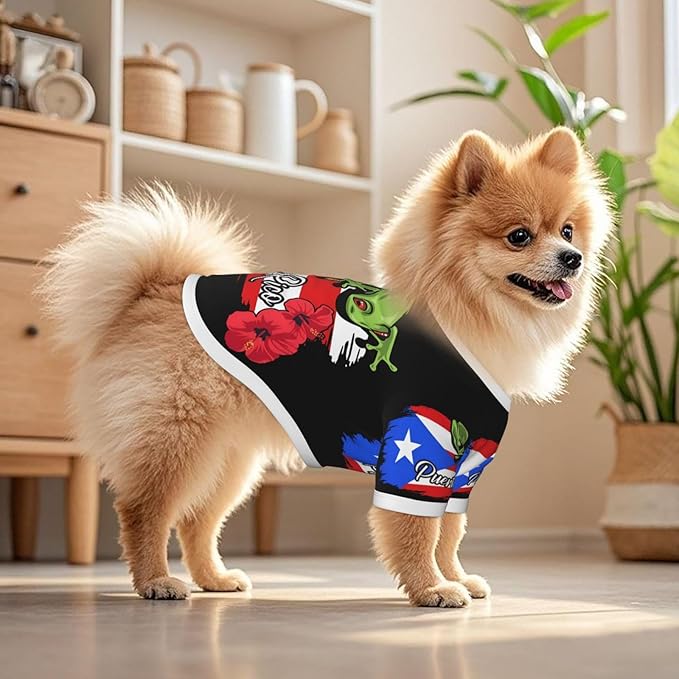 Puerto Rico Frog Flag Dog Shirt Pet Cotton T-Shirt Soft Breathable Dog Clothes Stretchy Puppy Outfit Doggy Tank Top Funny Outdoor Apparel Daily Wear for Small Medium Dogs Cats Brown Small