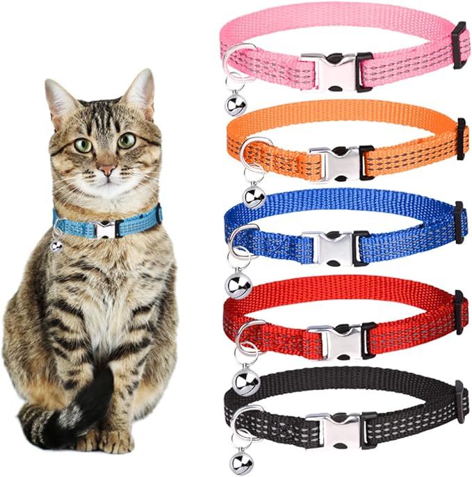 THAIN Cat Collar Personalized Reflective with Bell-Custom Cat Collar Engraved nameplate with Name and Phone,Adjustable for Cats and Kitten (Orange)