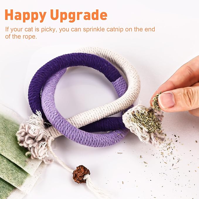 TEAWOO 6 PCS XL Cat Toys Chew Ropes, 27.56 Inches Cat Chew Rope Toy for Teeth Cleaning, Safe Catnip Toys for Cats Rope Chew Toy (6 Bags of Catnip Included)