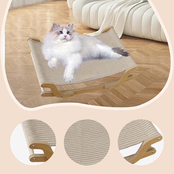 Baoblaze Cat Scratcher Bed Scratching Board Sturdy Playing Resting Protect Furniture Chair Lounge for Indoor Cats Wood Scratch Lounger, Linen Cushion