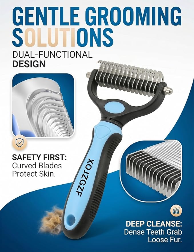 Professional Deshedding Tool for Dogs & Cats, Pet Pro Grooming Tools, Indoor Cat Double-Sided Brush Rake, Pets Hair Remover Shedding, Long Haired Dog Brushes, Undercoat Combs Supplies(Orange-L)