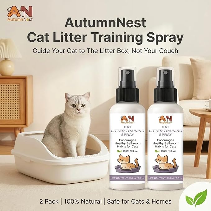 Cat Litter Training Spray, 2 Pack (300ml Total) – 150ml Each Natural Attractant for Cats & Kittens – Helps Guide Proper Litter Box Use – Indoor Toilet & Litter Box Training Aid