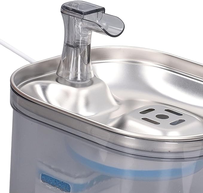Focket Pet Water Fountain, Automatic Stainless Steel Cat Water Fountain Dog with Ultra Quiet Pump Filter Visible Level Non Slip Base for Cats Dogs Multiple Pets