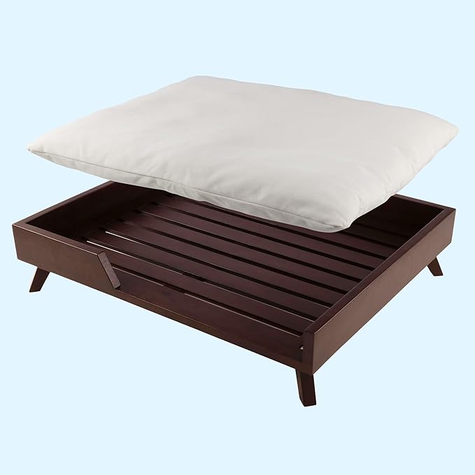 Elevated Dog Bed - 36” x 29.5” Indoor Pet Bed with Frame and Soft Cushion - Mid-Century Modern Wood Dog Bed for Medium to Large Pets by PETMAKER (Dark Brown)
