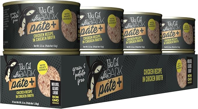 Tiki Cat After Dark Pate+ Wet Cat Food, Chicken, 5.5 oz. Cans (Pack of 8)