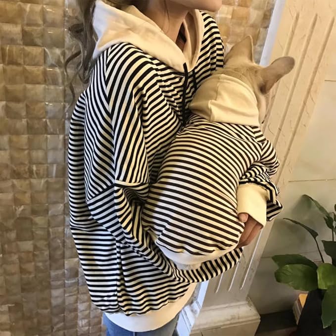 Matching Dog and Owner Clothes Separately Sold,Striped Mom Dad Dog Hoodie for Small Dogs Cats,Puppy Sweatshirt Fall Winter(Black,Pet M)