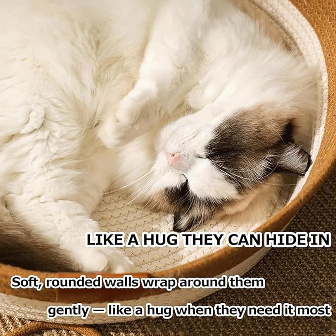 Instinct Basket, Stimulicat Cat Bed, Stimulicat Cat Bed Rope Cotton with Cushion, Eliminates Bed Rejection Round Pet Basket, Boho Catbed for Cats Handwoven Scratchable Breathable Weave (Small-B)