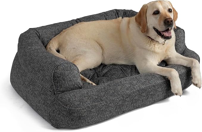 Snoozer Pet Products Luxury Overstuffed Microsuede Pet Sofa, Show Dog Collection, Large, Merlin Pewter