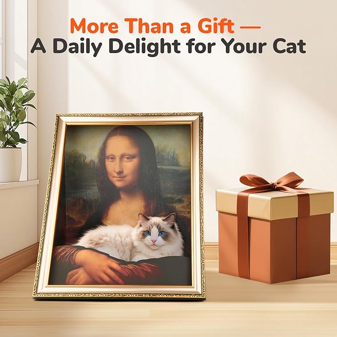Themed Cardboard Cat House with Scratcher, Mona Lisa Cat Bed, Home Decor, 3-in-1 3D Kitten Houses & Condos for Indoor Cats, Easy Setup Hideout for Small Animals, Novelty Gift for Cat Pawrent