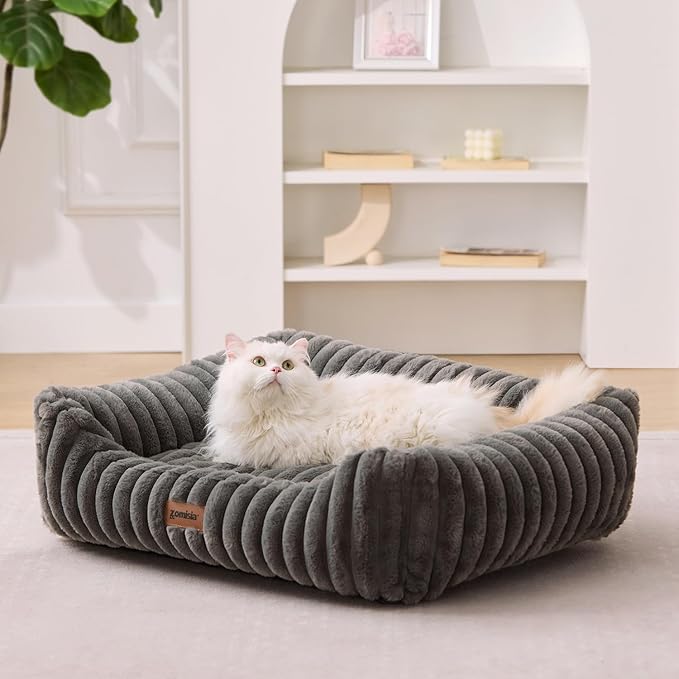 ZOMISIA Dog Bed Medium Size Dog - Large Rectangle Orthopedic Pet Bed with Fluffy Washable Cover and Anti-Slip Bottom, 30x24x9inches, Grey
