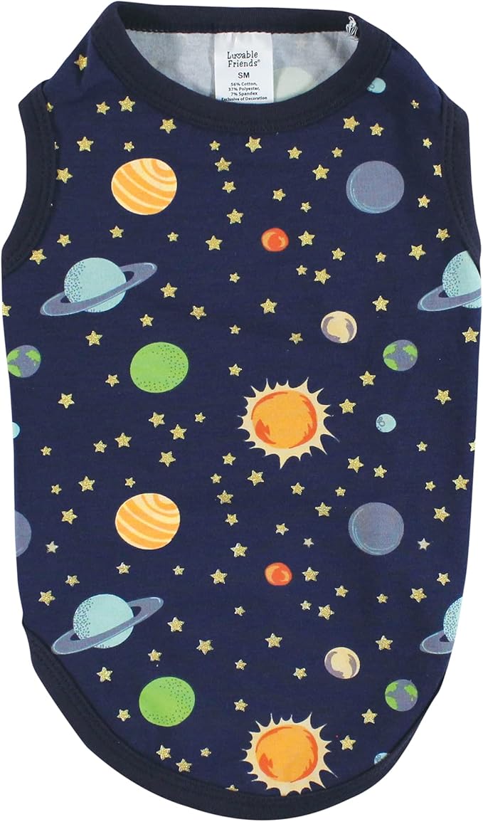 Luvable Friends Dog Pet Dog and Cats Cotton T-Shirts 2pk, Bananas Space, X-Small