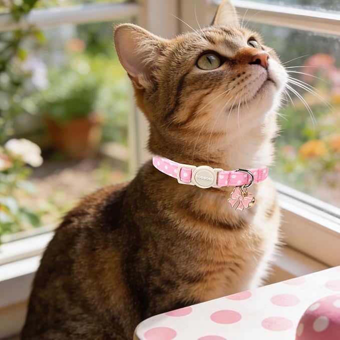 2 Pack Pink Purple Polka Cat Collars Breakaway with Bell, DOGWONG Safety Buckle Cat Collar for Girl Boy Cats and Small Dogs,Adjustable 7-12 Inch,Pet Supplies Accessories