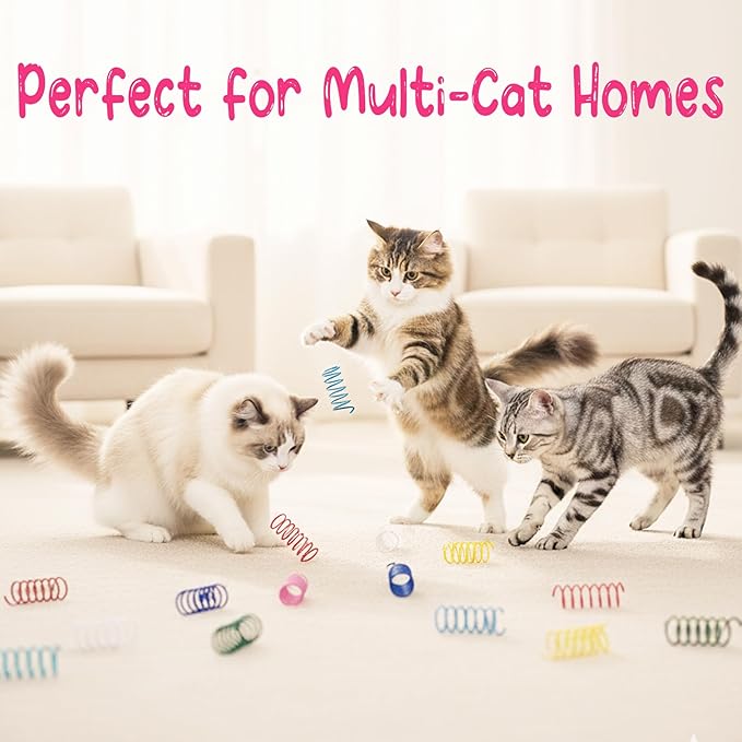 120 Pack Cat Spring Toy - 12 Colors Interactive Cat Toys for Kitten, Durable Plastic Cat Toy Springs for Indoor, Bouncy Spiral Coils for Swatting, Biting, Hunting and Active Play