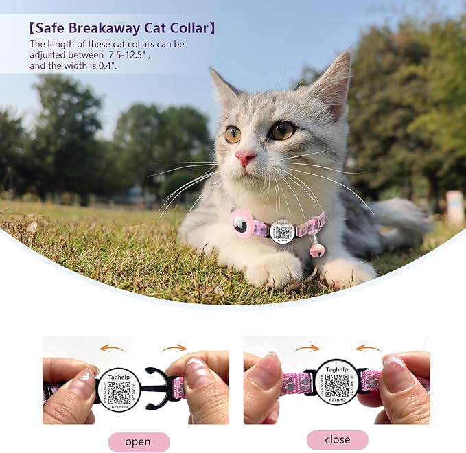 Smart Cat Collar Breakaway with QR Code & AirTag Holder, 2 Pack Reflective Kitten Collars with Safety Buckle - Dual Lost Pet Prevention, Online ID & Apple Tracking, Pink Pet Supplies Gifts