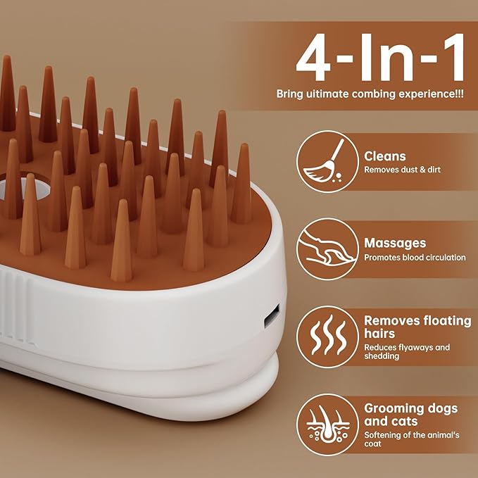 Cat Steam Brush, 3 in 1 Steam Comb for Shedding Dog Pet Hair Cleaning Brush Comb for Spray Dog Grooming for Long & Short Haired Pets – Pet Spritz Defur Comb