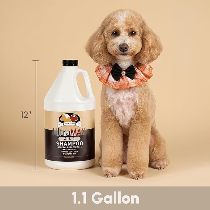 Best Shot UltraMAX Pro 4-in-1 Shampoo, Versatile Pet Shampoo, Ideal Pet Grooming Supplies, Ready to Use, Sweet Pea Essence, 1.1 Gallon