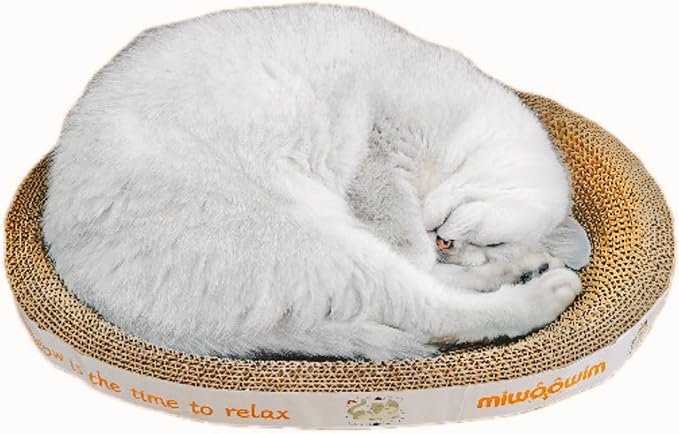 Miwoowim 3PCS 2 Cat Scratcher Bowl +1 Corrugated Scratch Pad with Box,Oval Shape Cat Scratcher Cardboard Bed, Scratching Lounge Bed, Cute Round Scratcher for Indoor Cats