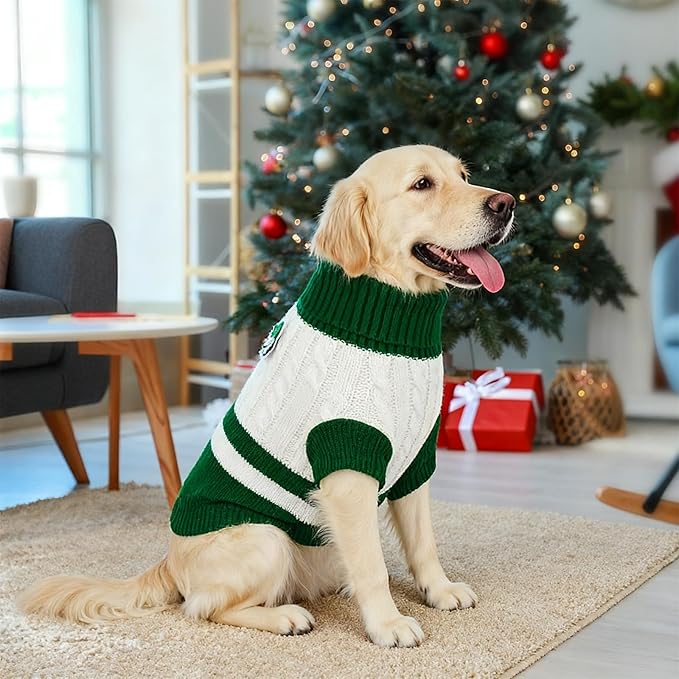 Dog Sweater Knitted for Small to Large Dogs Boy Girl, Classic Turtleneck Dog Christmas Sweaters, Warm & Soft Pet Clothes for Winter (Love Green, XL)