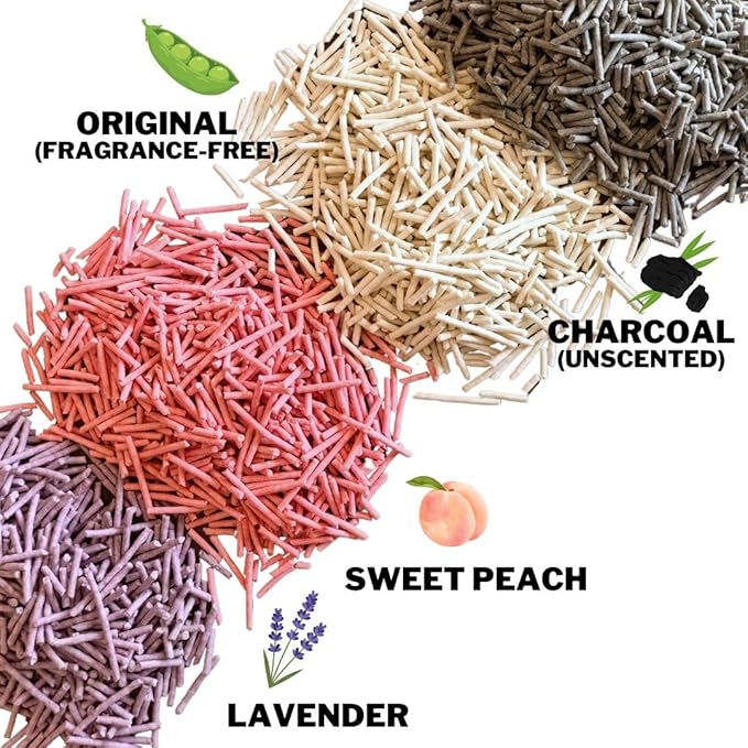 Pea Based Cat Litter, Dust Free Cat Litter, Low Tracking, and Natural Odor Control, Scented and Unscented (4 Pack (1 Case), Sweet Peach)