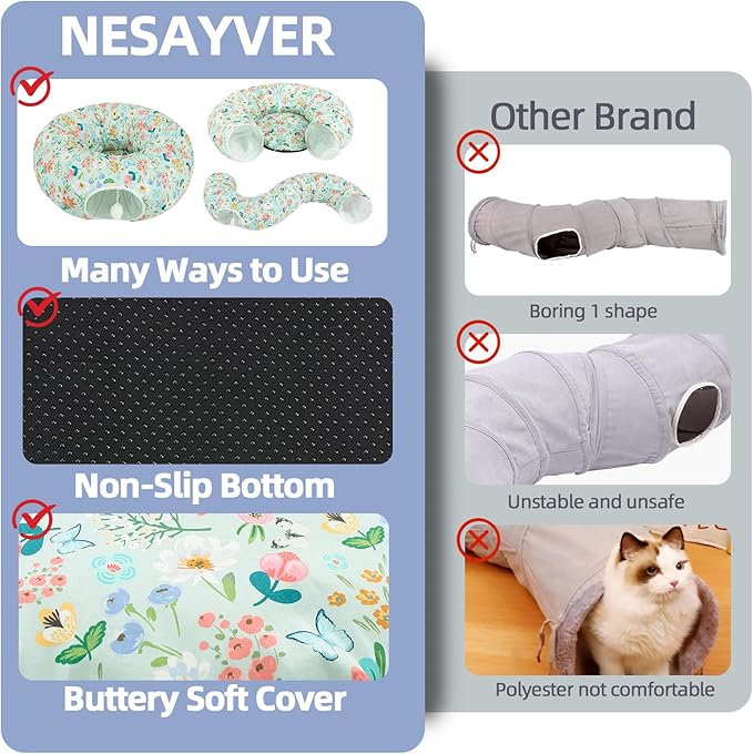 Cat Donut Tunnel for Indoor Cats in Spring & Summer, Cute Cat Tunnel Bed for Large Small Cats, Multifunctional Peekaboo Cat Cave Long Circle Playground Toys for Kitty Puppy Rabbit Ferret,Floral Design