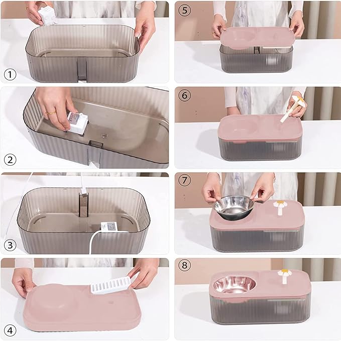 Cat Fountain Water Bowl Stainless Steel, 101oz/3L Automatic Pet Water Fountain, Dog Water Dispenser Cat Feeding Watering Supplies with 2 Filters for Cats, Dogs, Pets Pink