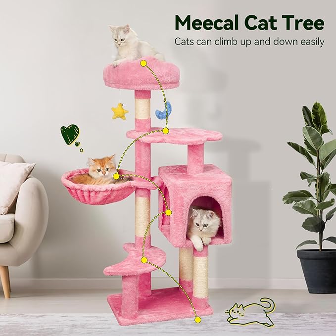 Meecal 43-Inch Cat Tree,Cute Cloud Cat Tree for Kittens & Small Cats Under 6 Months 9lbs, Cat Tower with Scratching Post, Double Condos, Plush Hammock & Dangling Toys, Pink
