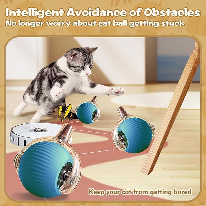 Interactive Cat Ball Toys for Indoor Cats, Upgraded Automatic Cat Toys for Bored Indoor Adult Kitty, Peppy Pet Ball for Cats, 360°Smart Rolling Kitty Balls Toy (Blue)