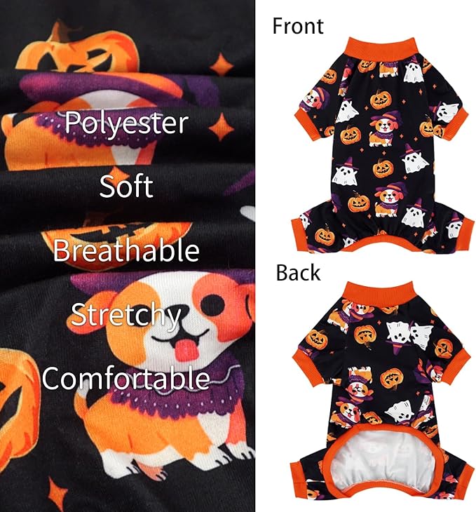 XPUDAC Dog Halloween Pajamas for Small Medium Dogs Pumpkin Costume Soft Puppy Clothes Pet Outfit Doggy Jumpsuits, 2X-Large