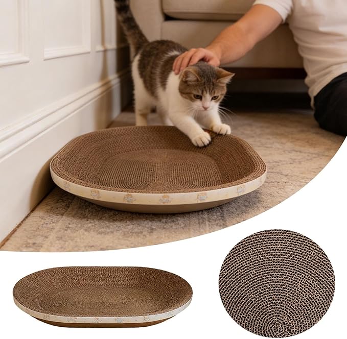Oval Cat Cardboard Scratcher Bed, 2-in-1 Corrugated Cardboard Scratching Pad, Corrugated Lounge Couch Breathable Pet Scratch Pad for Small and Large Cats (Coffee)