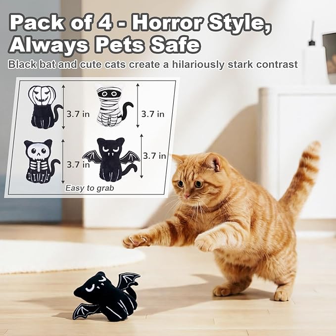 Retro Shaw Catnip Toys, 4 Pack, Horror Goth Cat Toys for Indoor Cats Kitten, Crinkle Interactive Cat Nip Kitty Toys for All Breeds (3.7 Inches)
