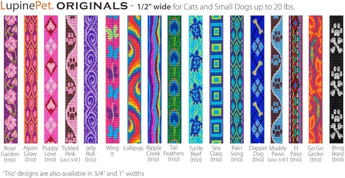 Breakaway Cat Collar with Bell by Lupine 1/2" Wide Ripple Creek Design adjusts 8-12"