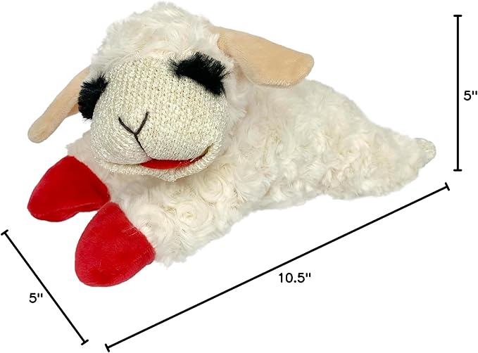 Multipet Lamb Chop Dog Plush Toy - Squeaky Toy for Small & Medium Dogs - Extra Soft Plush - Stuffed Animal for Cuddling & Playing (10", Cream, 5 Squeakers)