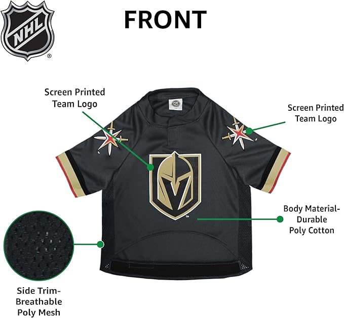Pets First NHL Las Vegas Golden Knights Jersey for Dogs & Cats, Small. - Let Your Pet Be A Real NHL Fan!