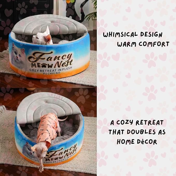 PECHVINO Covered Cat Bed – 19.7" Cozy Hideaway with Soft Lid Design – Enclosed Plush Cave for Indoor Cats and Kittens Can Shape Bed